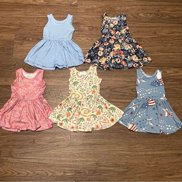 Dot Dot Smile 5 Sleeveless Twirl Dresses Floral Solid Blue Cream Pink 12-24 mos - Picture 2 of 12